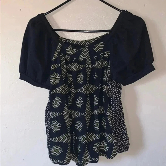 Anthropologie Maeve Black Green Catania Puff Sleeve Top Size XS - Picture 4 of 6